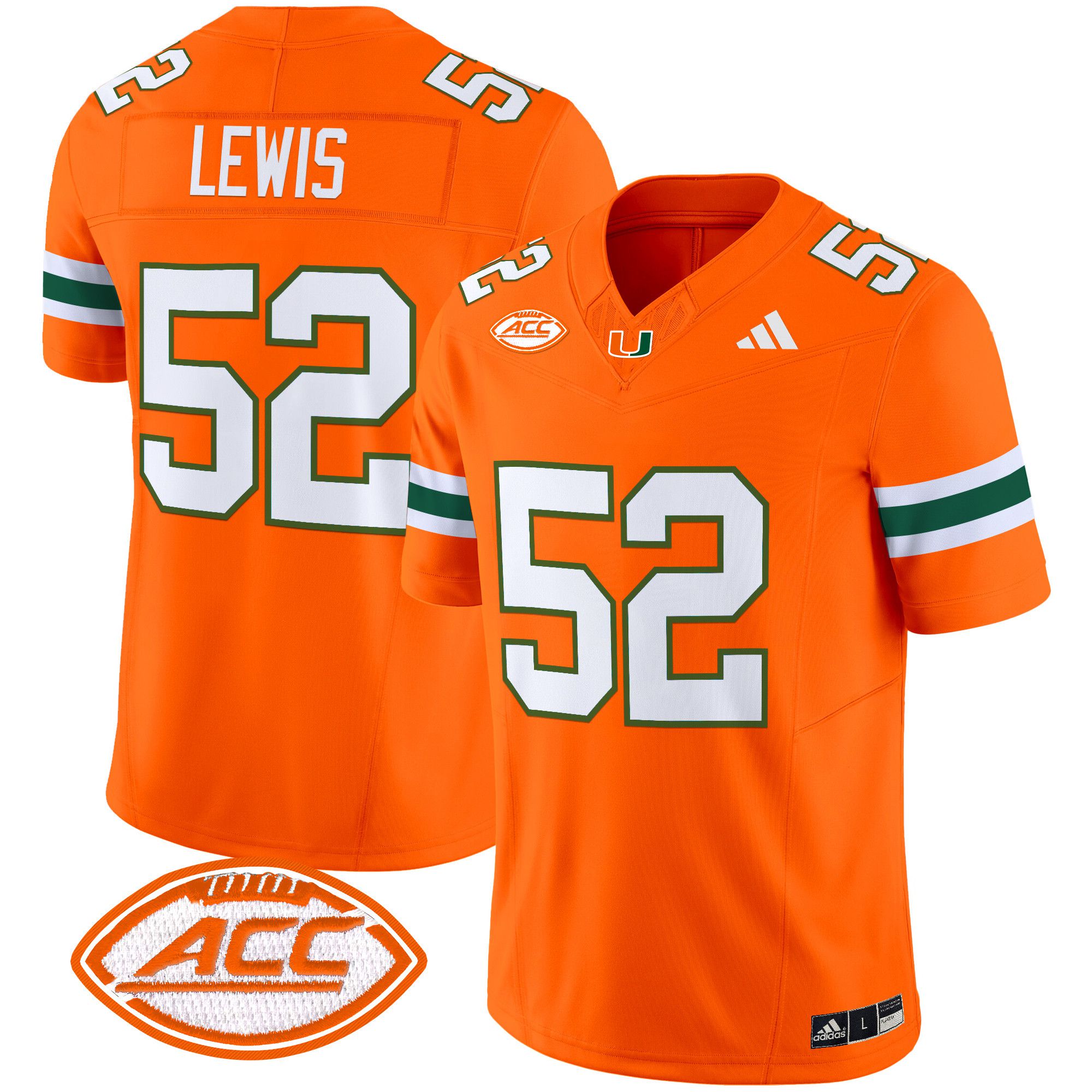 Men Miami Hurricanes #52 Lewis Orange 2024 Vapor Limited NCAA Jersey style 1->ncaa teams->NCAA Jersey